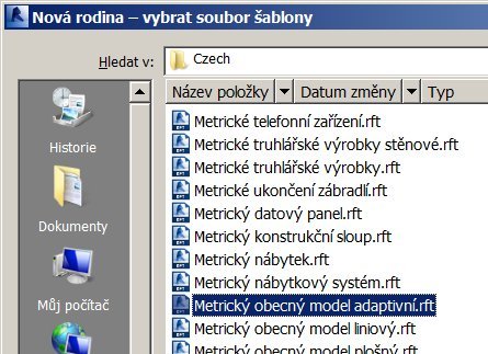 Výběr šablony nové rodiny