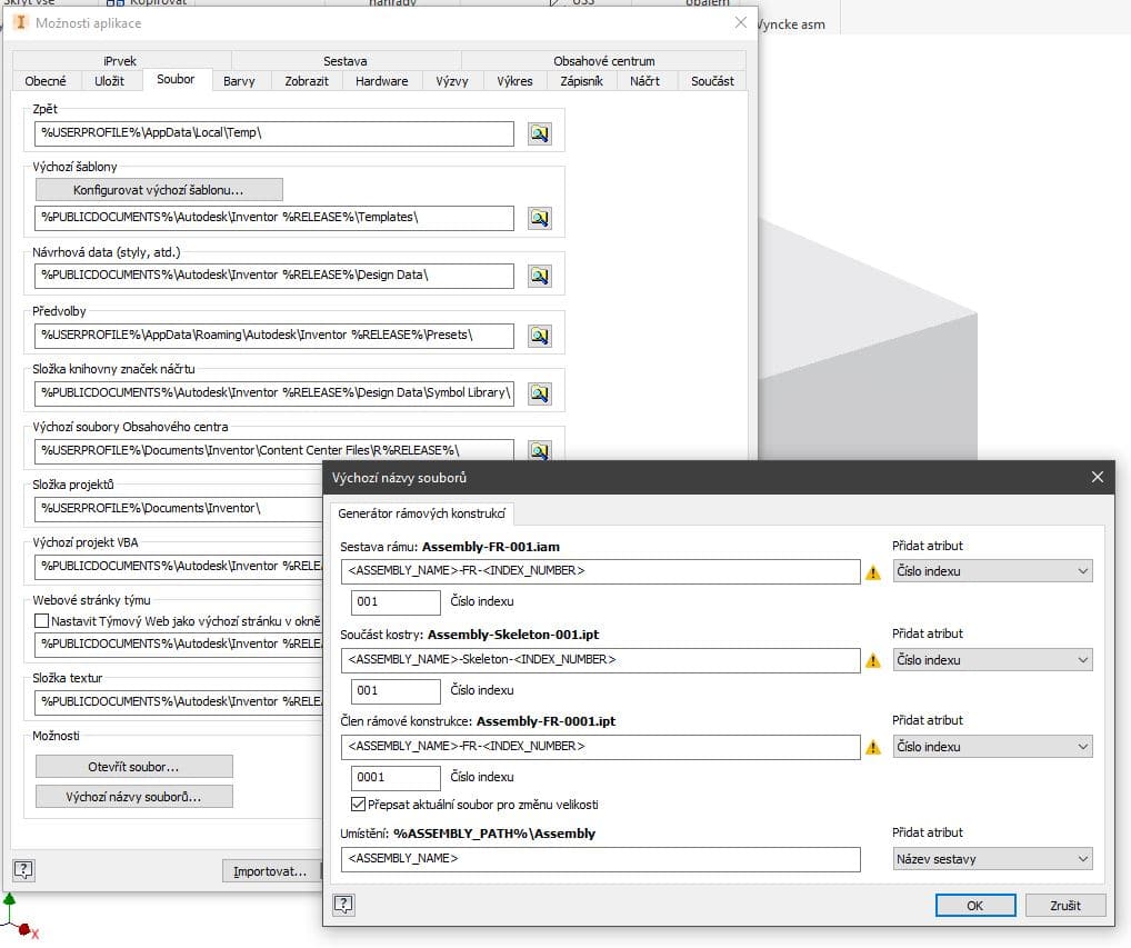 Inventor generator ramovych konstrukci nastaveni