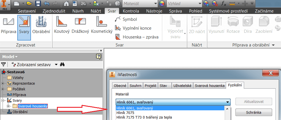Nastavení výchozího materiálu u svarů