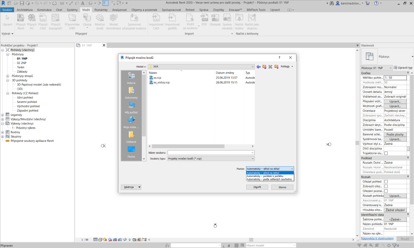 Revit pripojeni skenu mracna bodu