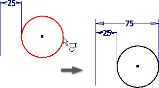 Vytvoření kót tečny mezi kruhovou nebo obloukovou geometrií ve 2D náčrtu Vytvoření kót tečny mezi kruhovou nebo obloukovou geometrií ve 2D náčrtu