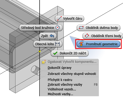 Příkaz"Promítnout geometrii"