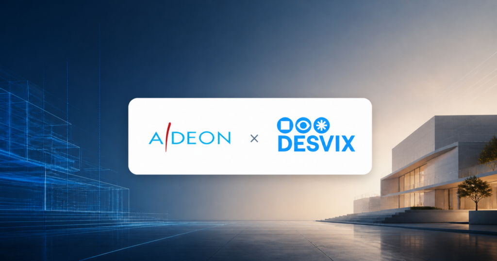 Loga ADEON a DESVIX na vizuálu propojujícím BIM model a architektonický návrh